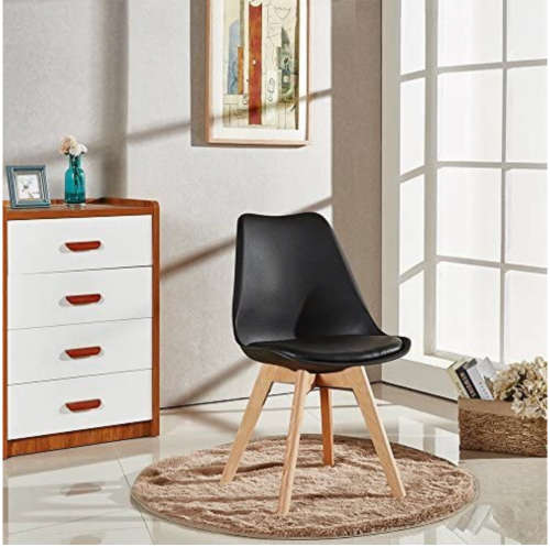 Dining Chair Modern Bar Chair Kitchen Chair with Padded Seat Faux Leather Tulip Beech Wooden Legs