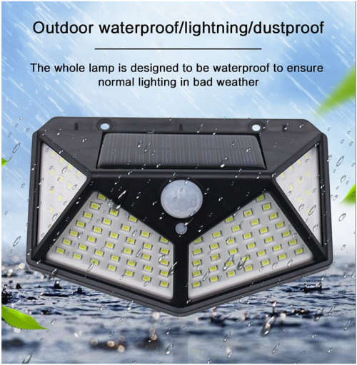 Solar LED Outdoor Garden Lamp Human Body Induction Wall Lamps Four Sides 100LED Charging Home Decor