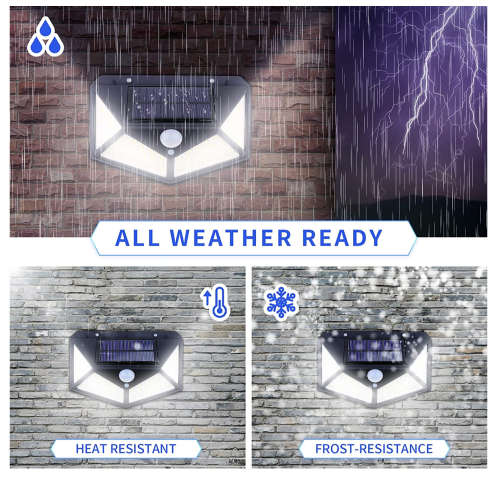 Solar LED Outdoor Garden Lamp Human Body Induction Wall Lamps Four Sides 100LED Charging Home Decor