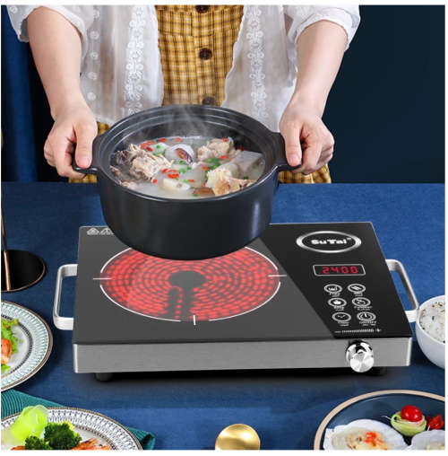 3500W Portable Infrared Cooktop Countertop Burner, Black