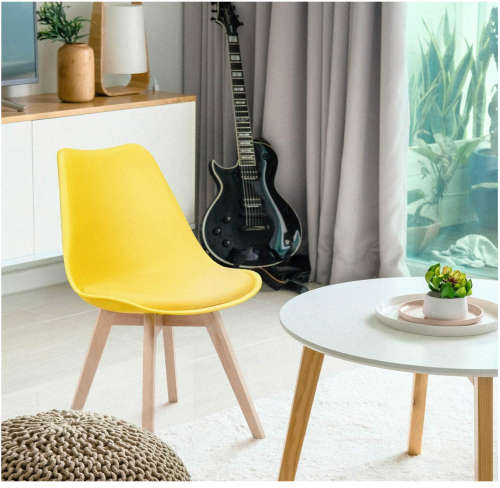 Dining Chair Upholstered Side Chair with Beech Wood Legs and Soft Padded Shell - Yellow Only !!!!!!!