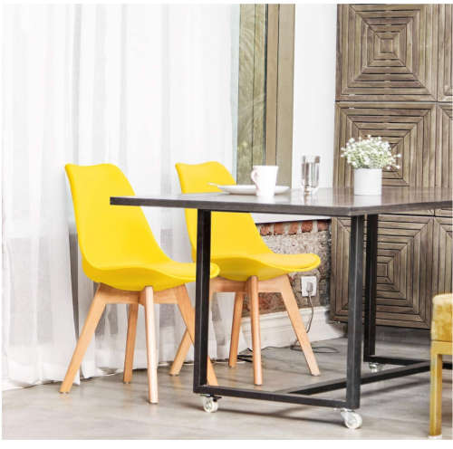 Dining Chair Upholstered Side Chair with Beech Wood Legs and Soft Padded Shell - Yellow Only !!!!!!!