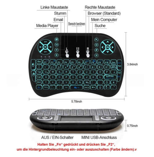 i8 Mini Wireless Keyboard 2.4Ghz English Russian Backlight Air Mouse with Touchpad Remote Control