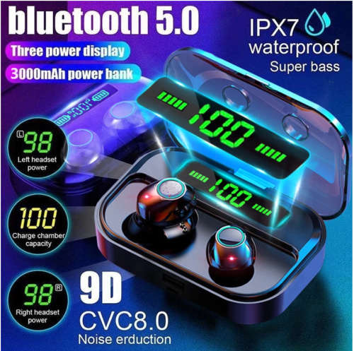 TWS Wireless Bluetooth 5.1 Earphone 3000mAh Charging Box Headphone 9D Stereo Sports