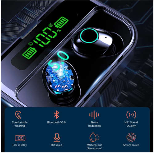 TWS Wireless Bluetooth 5.1 Earphone 3000mAh Charging Box Headphone 9D Stereo Sports