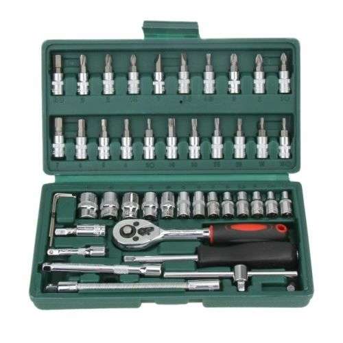 46 Pcs 1/4 Drive Socket Ratchet Wrench Set with Storage Case, Includes Metric Bit Socket Set and Ex