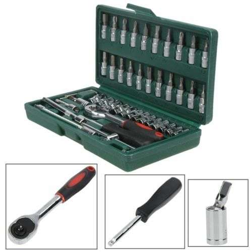 46 Pcs 1/4 Drive Socket Ratchet Wrench Set with Storage Case, Includes Metric Bit Socket Set and Ex