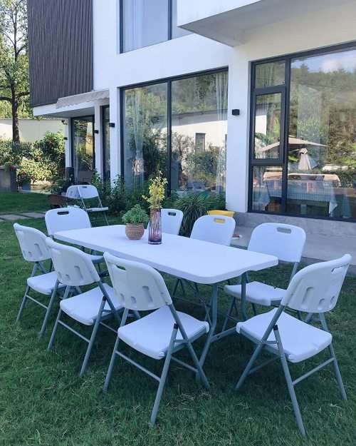 Folding Table Plastic Heavy Duty Trestle for Garden Patio BBQ Picnic Party Dining Camping Catering M