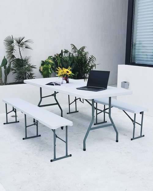 Folding Table Plastic Heavy Duty Trestle for Garden Patio BBQ Picnic Party Dining Camping Catering M