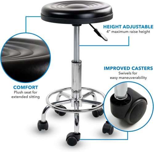 Multi Purpose Rolling Stool for Doctor, Salon, Massage, Bar stool - WHITE OR RED (Advise colour)