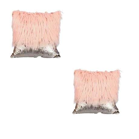 Sequin Fur Cushion Cover Mermaid Set of 2 - Pink and Grey(Please advise Colour)
