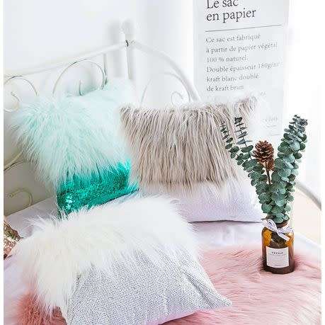 Sequin Fur Cushion Cover Mermaid Set of 2 - Pink and Grey(Please advise Colour)