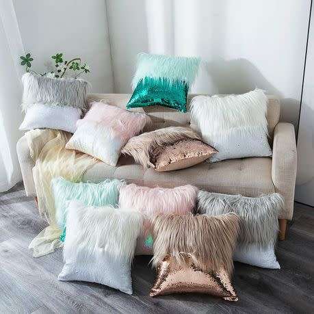 Sequin Fur Cushion Cover Mermaid Set of 2 - Pink and Grey(Please advise Colour)