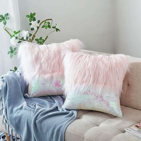 Sequin Fur Cushion Cover Mermaid Set of 2 - Pink and Grey(Please advise Colour)