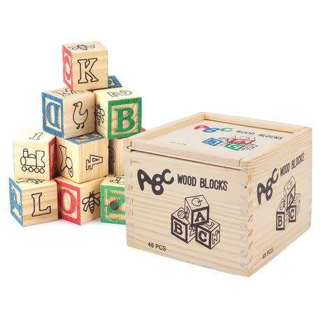 48 Piece ABC Wood Blocks Set