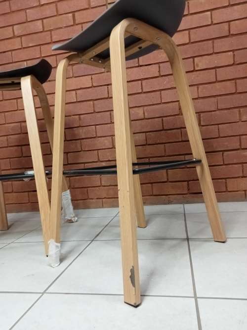 Kitchen / Barstool with steel legs and oak finish design - 1 Black, 1 Grey and 1 Beige (Secondhand)