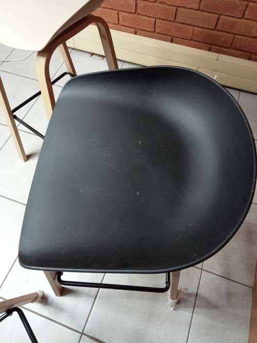 Kitchen / Barstool with steel legs and oak finish design - 1 Black, 1 Grey and 1 Beige (Secondhand)