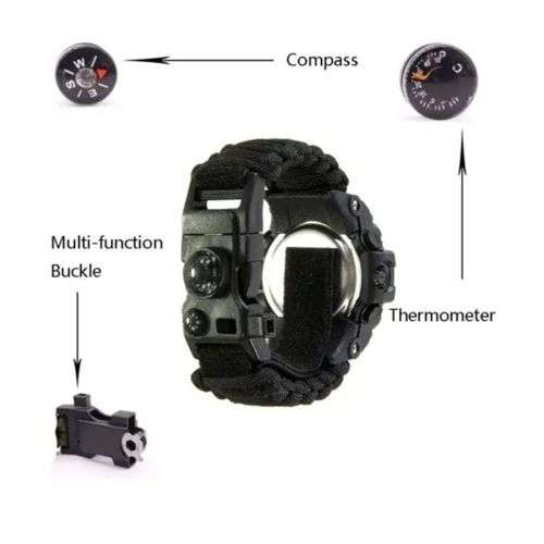 G3 Survival Bracelet Watch with Compass (Black)