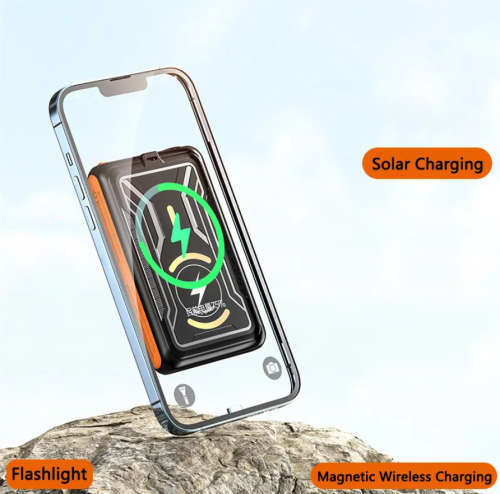 Portable Solar Power Bank 5000mAh Magnetic Wireless Mobile Phone Charger Powerbank