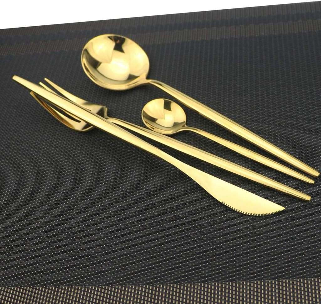 24 Pc Polished Cutlery Flatware Set, Great for Family Gatherings & Daily Use (GOLD)