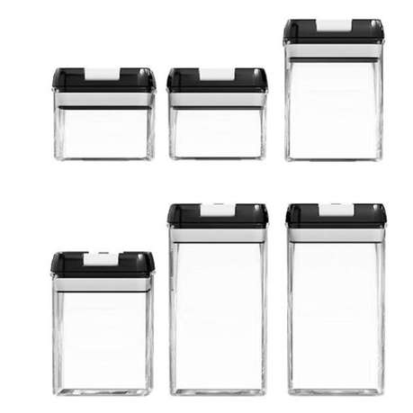 6 Piece Air-Tight Sealed Food Storage Container Set - Black