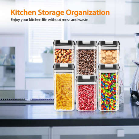 6 Piece Air-Tight Sealed Food Storage Container Set - Black