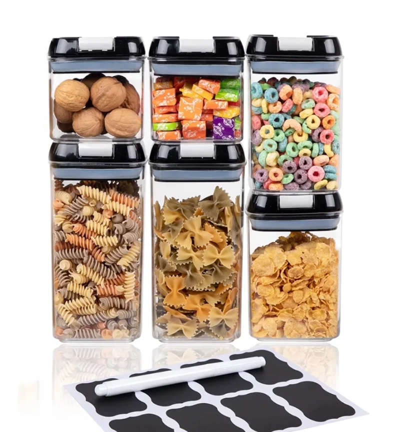 6 Piece Air-Tight Sealed Food Storage Container Set - Black
