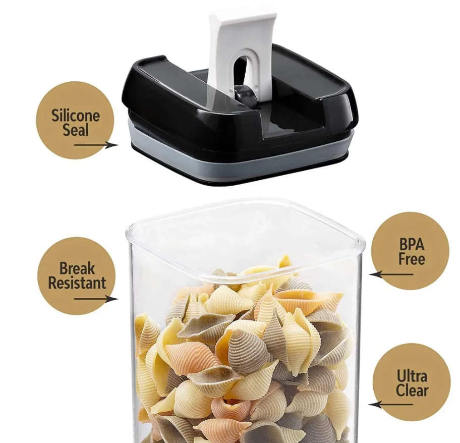 6 Piece Air-Tight Sealed Food Storage Container Set - Black