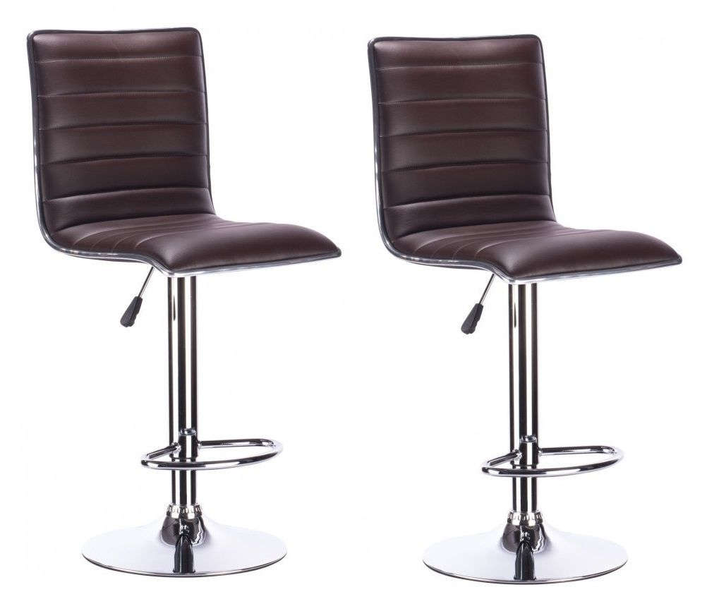 Chrome Base PU Leather Bar Stools. - Brown Colour