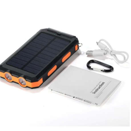 AT-77 - Solar Powered 20000mAh Power Bank - Dual USB Output & Flashlight  - Orange
