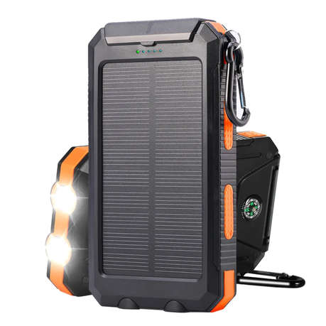 AT-77 - Solar Powered 20000mAh Power Bank - Dual USB Output & Flashlight  - Orange