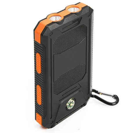 AT-77 - Solar Powered 20000mAh Power Bank - Dual USB Output & Flashlight  - Orange