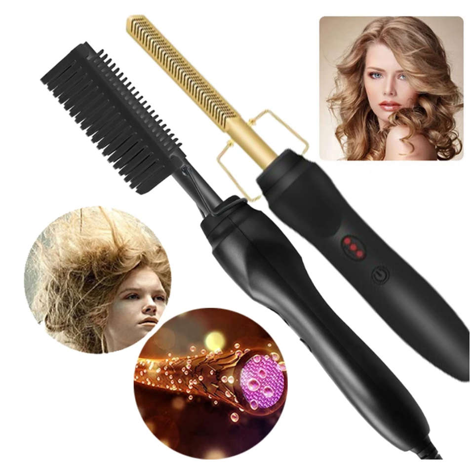 AD - 119 - 2 in 1 Electric Hair Straightener Hot Comb Hair Curler