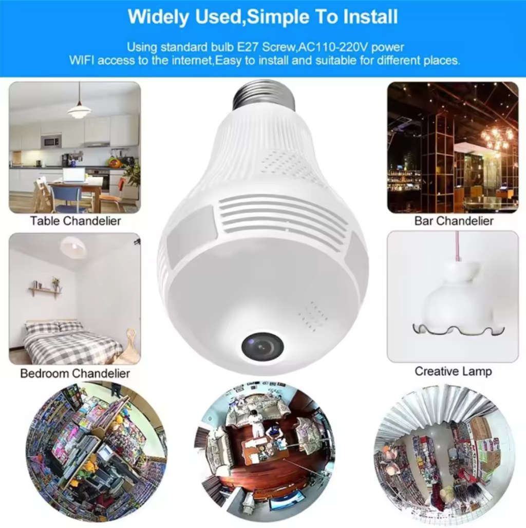 Wi-Fi Full Ultra HD 1080P CCTV Smart Security IP Hidden Camera Led Bulb with Holder Light Vision Spy