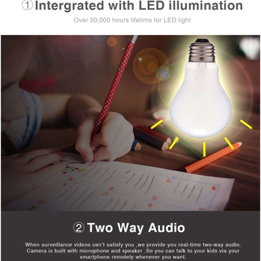 Wi-Fi Full Ultra HD 1080P CCTV Smart Security IP Hidden Camera Led Bulb with Holder Light Vision Spy