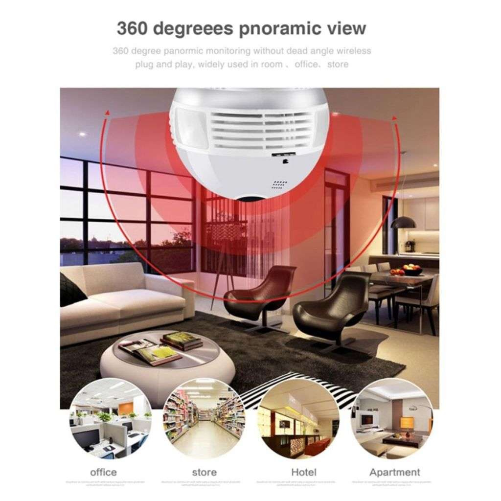 Wi-Fi Full Ultra HD 1080P CCTV Smart Security IP Hidden Camera Led Bulb with Holder Light Vision Spy
