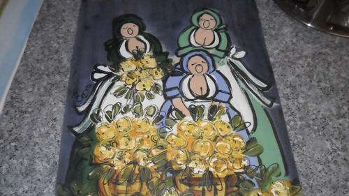 3 ladys picking flowers (on canvis )