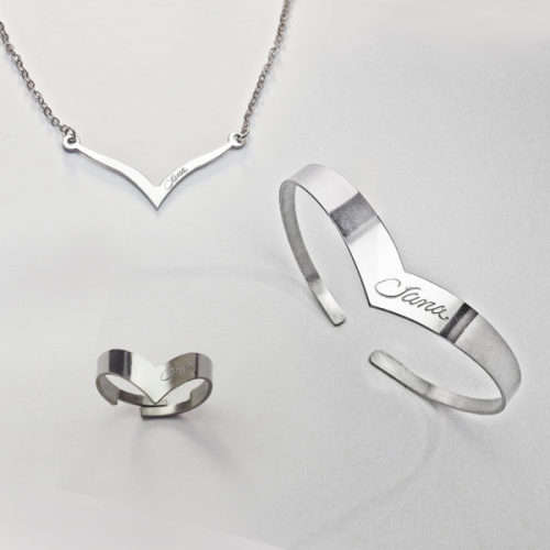 3 Piece Wishbone set - Necklace, Bracelet & Ring - *NAME ENGRAVING INCLUDED*