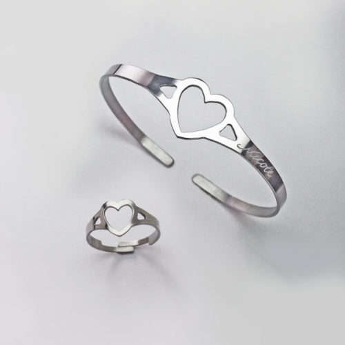 Personalised - HOLLOW HEART BRACELET SET