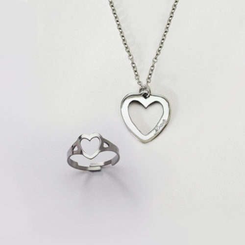 Personalised - HOLLOW HEART PENDANT SET