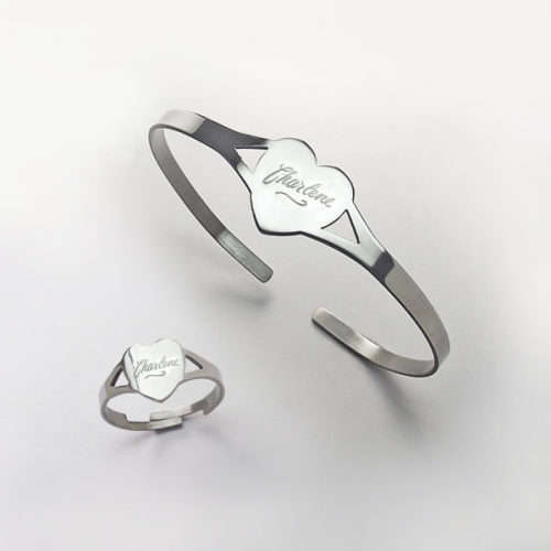 Personalised - SOLID HEART BRACELET SET