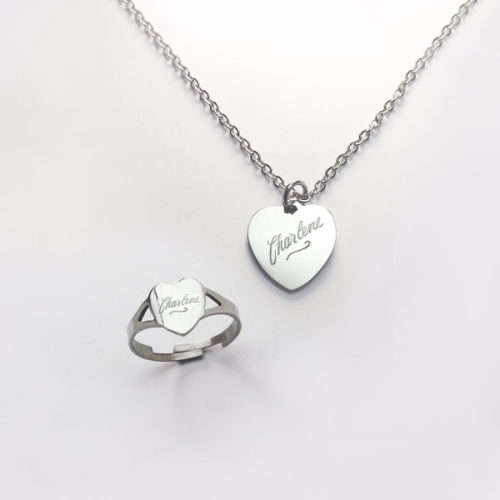 Personalised - SOLID HEART PENDANT SET