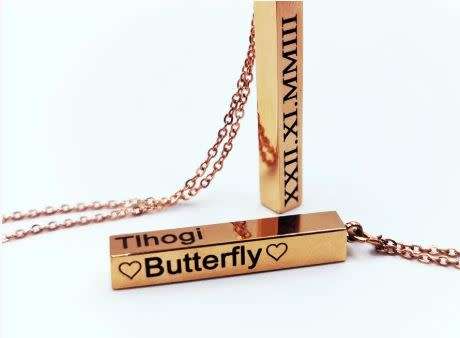 3D Bar Necklace - Can engrave up to 4 words - Rose Gold