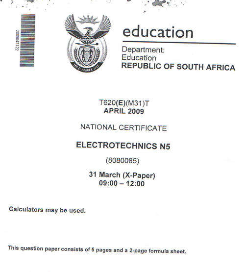 ELECTROTECHNICS N5 APRIL 2009. QUESTION PAPER AND MEMO.