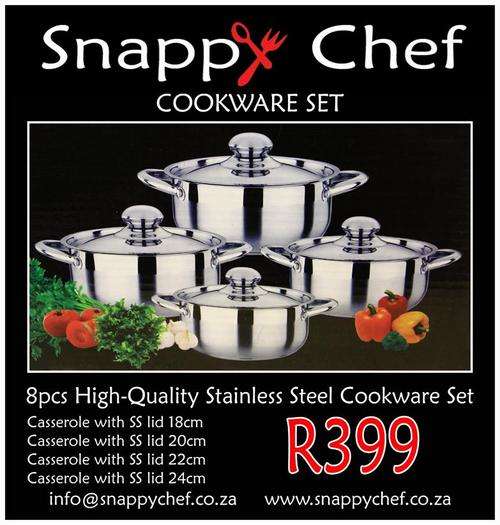 Snappy Chef- 8-piece King Pots Set:SAVE 50 % ON YOUR ELECTRICITY BILL(when used with Snappy Chef In)