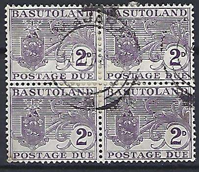 1956 Basutoland SACC 4 used Postage Due 2d block of 4 fairly heavely mounted c/v R600-00 ++