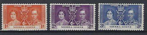 Sierra Leone 1937 Coronation LMM set SG 185-187