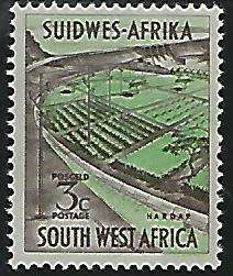 SWA 1963 Hardap Dam 3c stamp with variety, line through West SACC 221a.