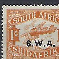 SWA 1930 Airmail 2nd issue with unlisted variety on the 1s stamp, there is a indentation on the W