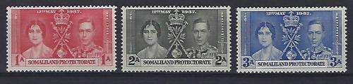 1937 Coronation Somalailand Protectorate LMM SG 90-92